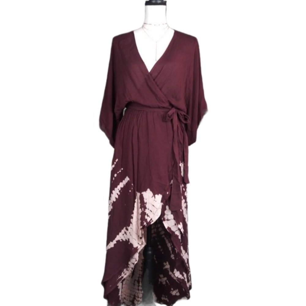 New Young Fabulous & Broke Maroon Isla In Tie Dye Casual Hi-Low Dress, Size S